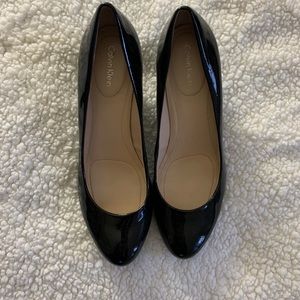 Calvin Klein Black Patent Leather Wedge Heels